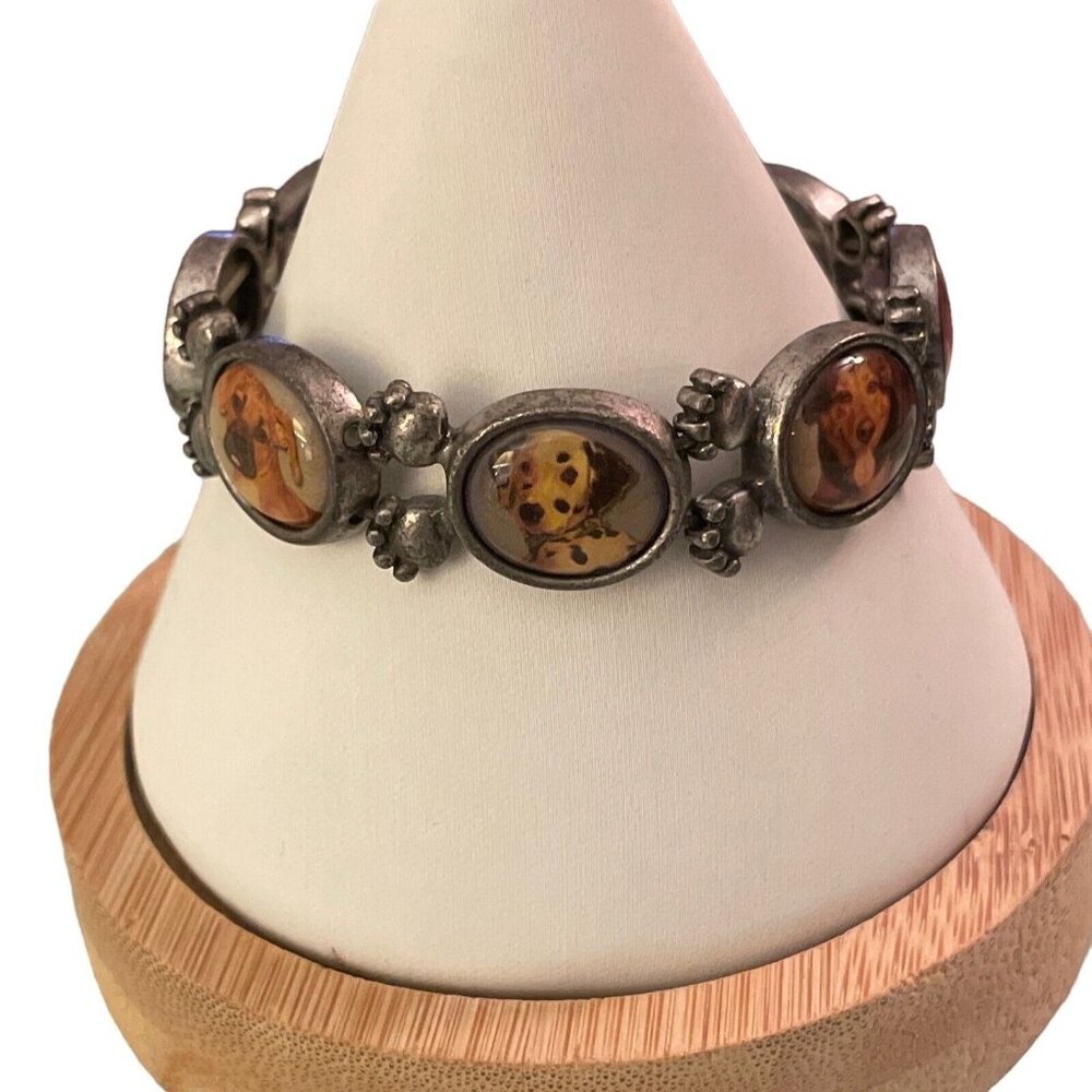 Avon 2003 Dog Adorable Pets Stretch Bracelet Pewter Look With‎ Dog Paws Puppies